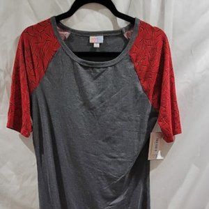 NWT Lularoe Julia Dress Gray with Red Sleeves Size Medium